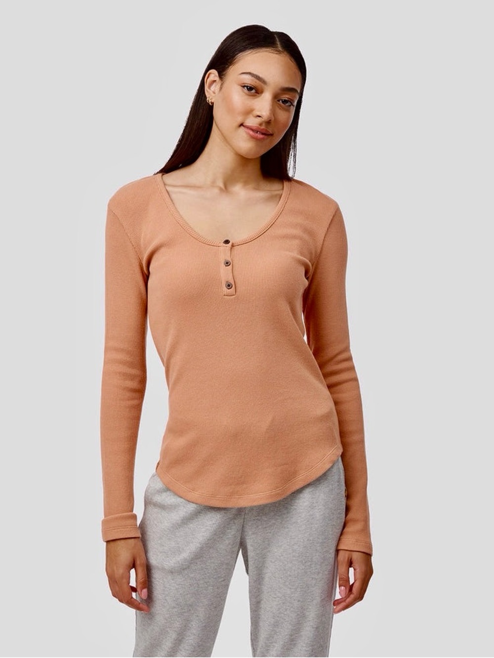 Tentree Waffle Henley Longsleeve Thermal Shirt Italian Clay Organic Cotton Sz L